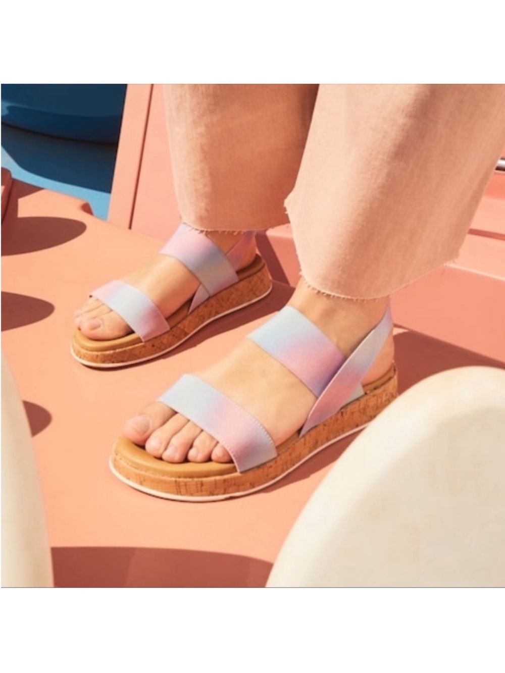 Steve Madden Gladi Tie Dye Cork Platform Sandals Size 6.5 Pastel Blue Pink NEW